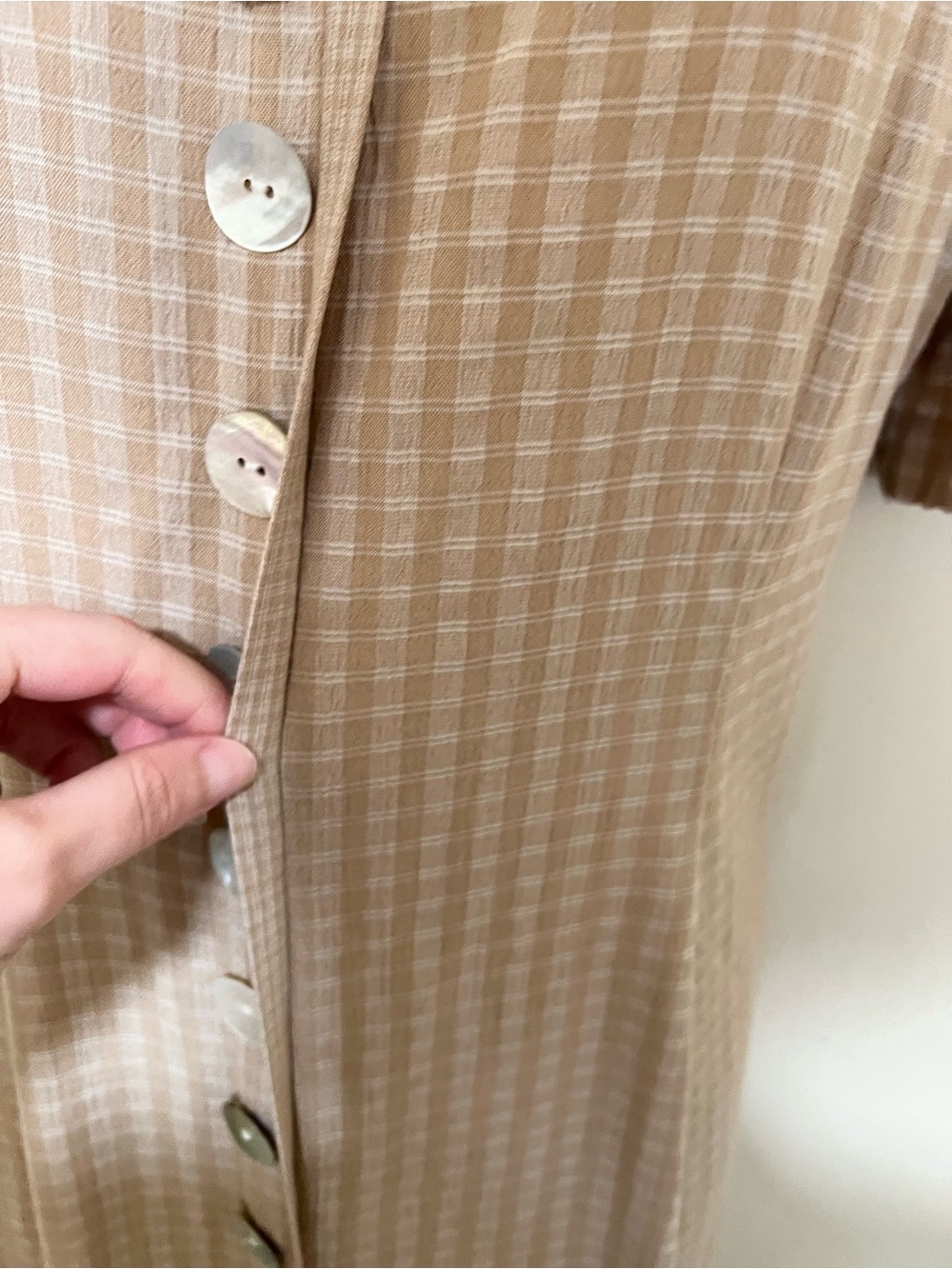 Vintage 90’s Sophia Rose 12 Gingham Dress Modest Chic Button Cottage Retro Tan - Picture 3 of 9